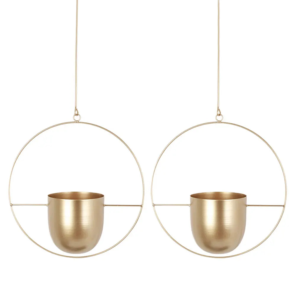 Metal Plant Holders Pots Round Oval Shape Minimalist Planter 2 Wall Zpaxo gold circular