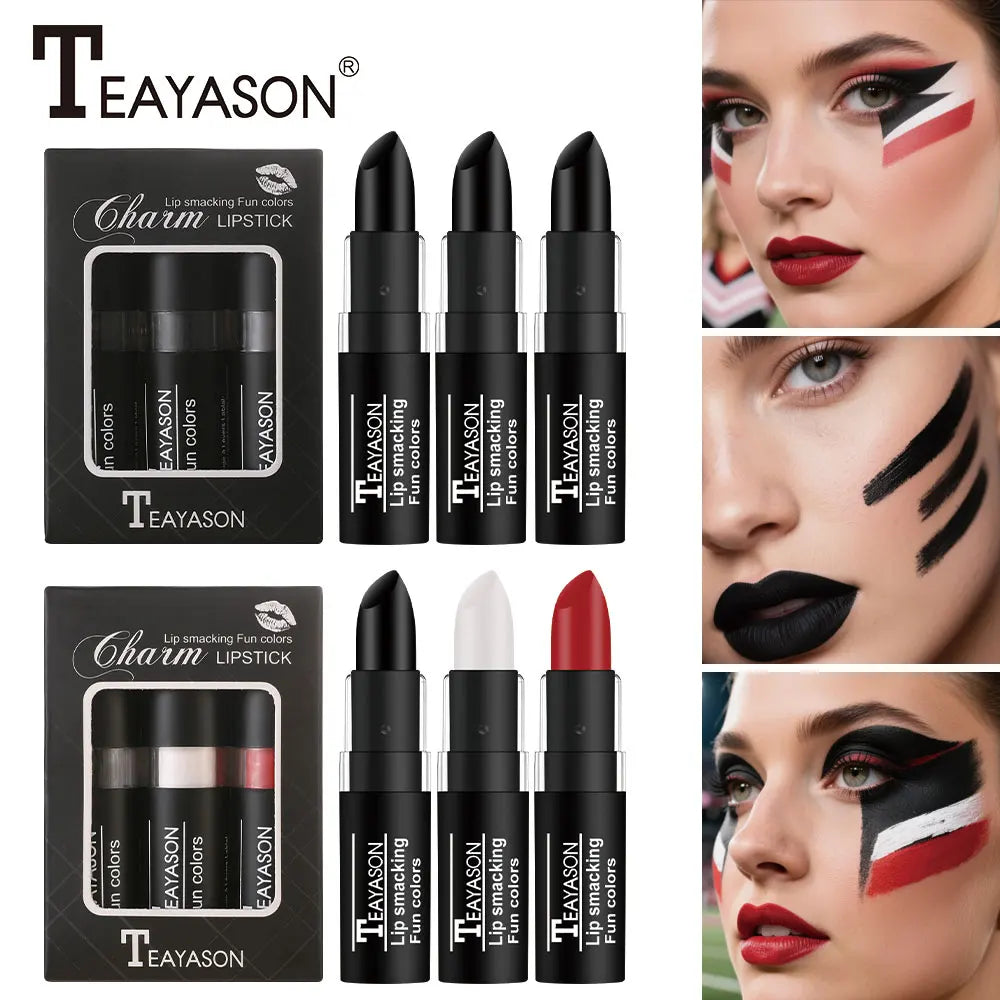 Three-Piece Lipstick Set, Velvet Matte, Brightening Lipstick, Long-Lasting, Non-Drying, Black, White, Red, Waterproof, Sweat-Proof, European and American Style Lipstick Set Zpaxo