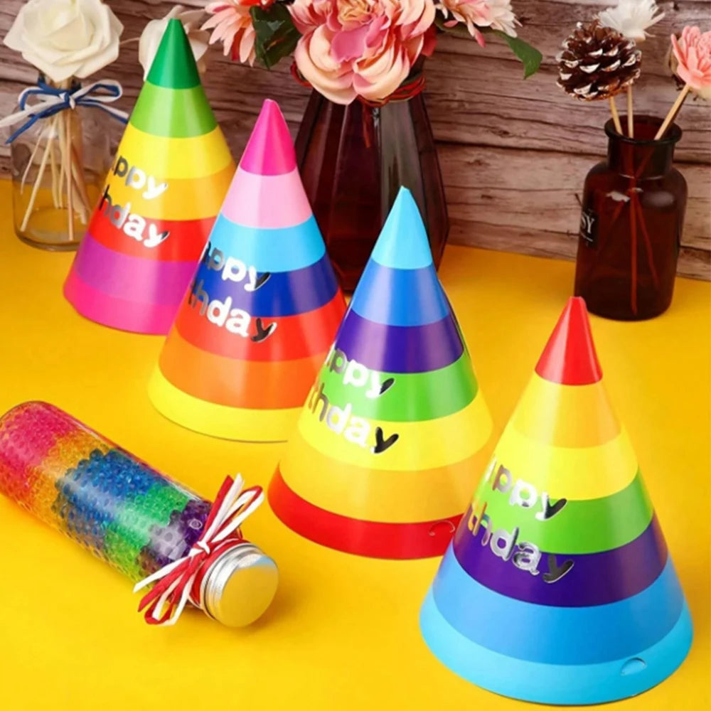 10Pcs Rainbow Birthday Party Hats Colorful Cone Paper Hats for Kids Boys Girls Adults Party Decoration Zpaxo