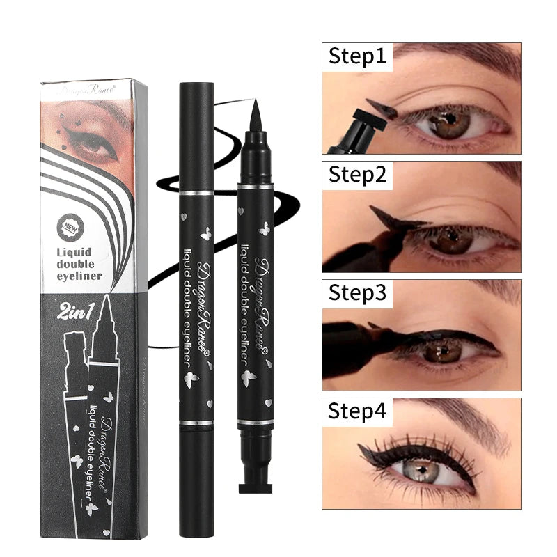 Double-Ended Stamp Eyeliner Waterproof Non-Smudge Eyeliner Liquid Pen Quick-Drying Waterproof Sweat-Proof Not Easy to Smudge Eyeliner Stamp Eyeliner Liquid Zpaxo