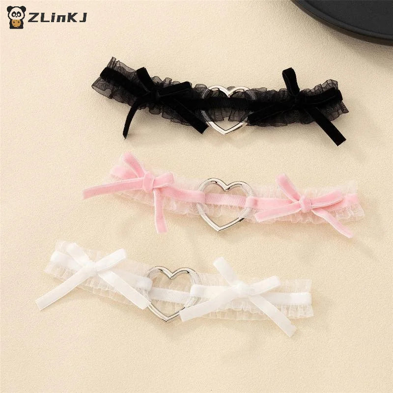 ▶1PCS Lace Love Elastic Bow Leg Ring Love Lolita Bride Leg Garter Thigh Ring Role Playing Leg Ring Wedding Sexy Garter Zpaxo