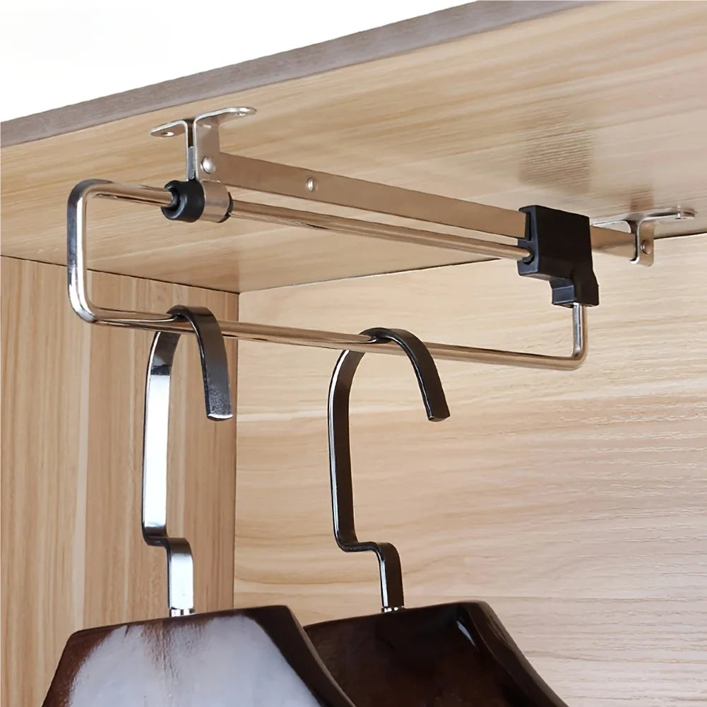 1pc Pull-Out Clothes Storage Rod Adjustable Foldable Metal Hanging Rail for Wardrobes Space-Saving Organizer Drying Racks Zpaxo