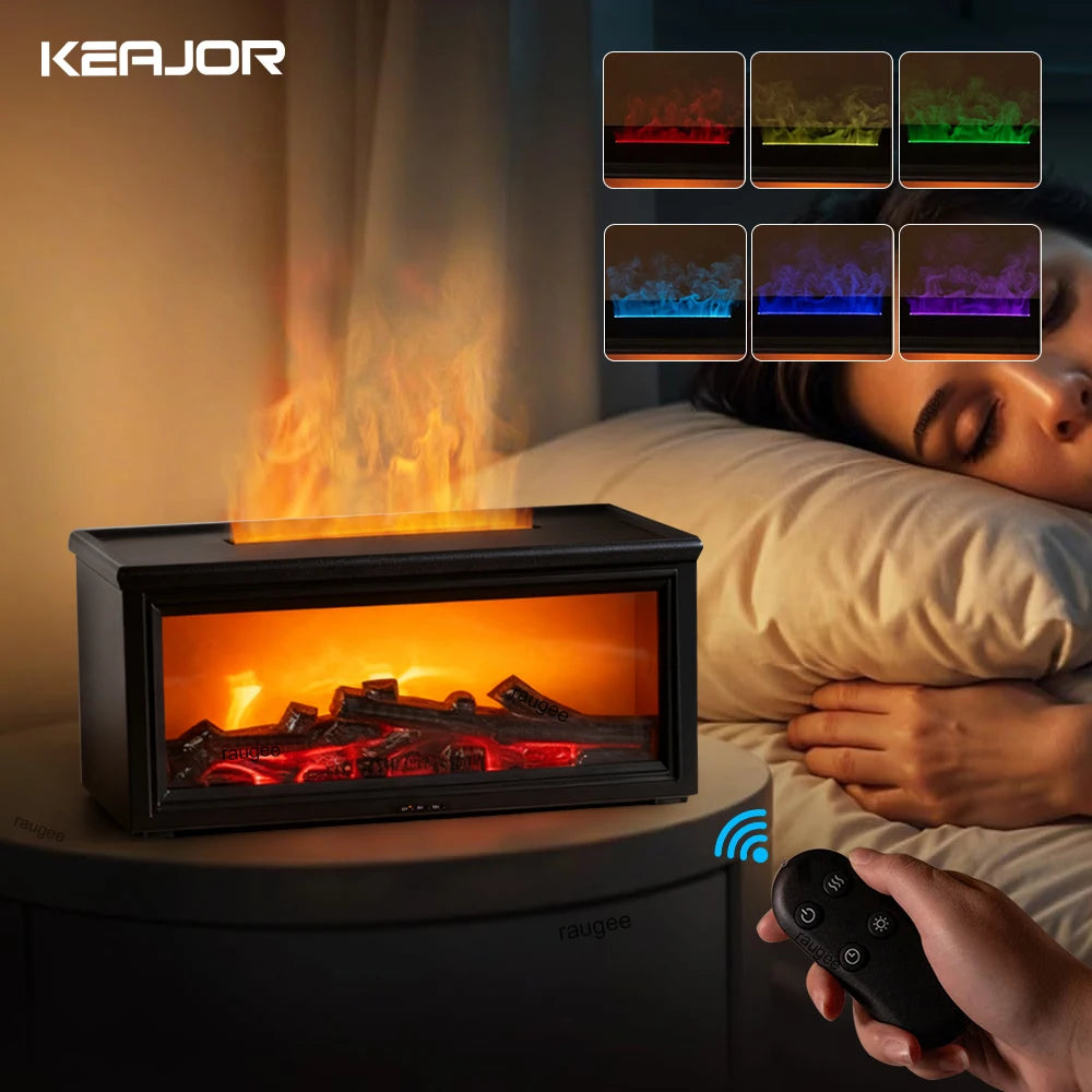 Aroma Air Humidifier Flame Fireplace Essential Oil Diffuser Desktop