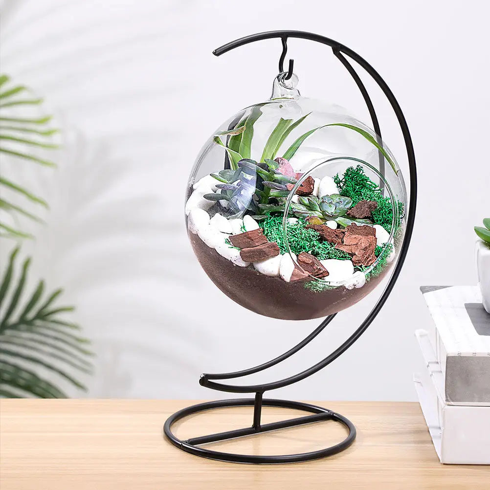 Moon-shaped Iron Hanging Stand Displaying Glass Bottles Plant Pots