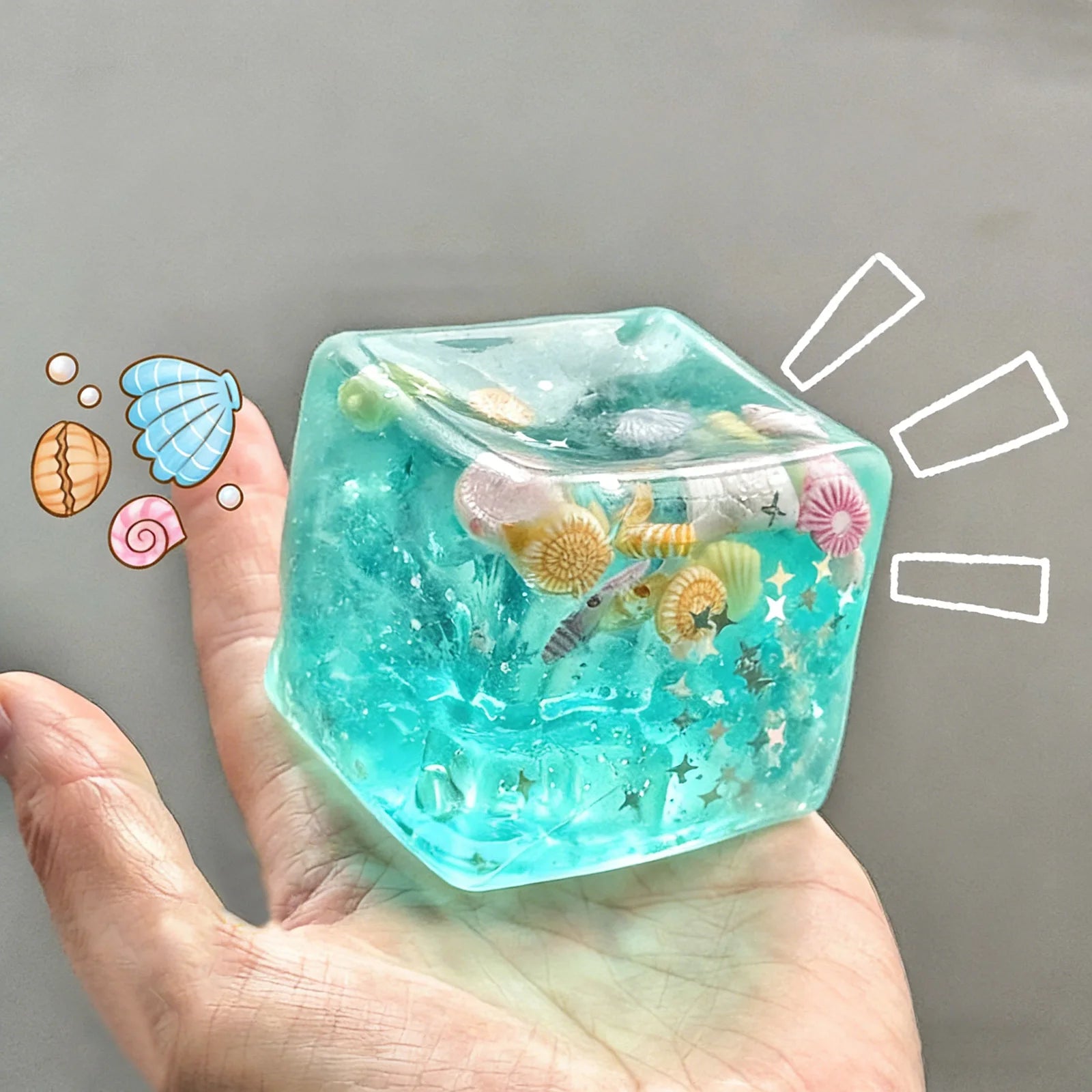 Blue Cubes Sea Squishy Fidget Toy Soft Transparent Star Shell Squeeze