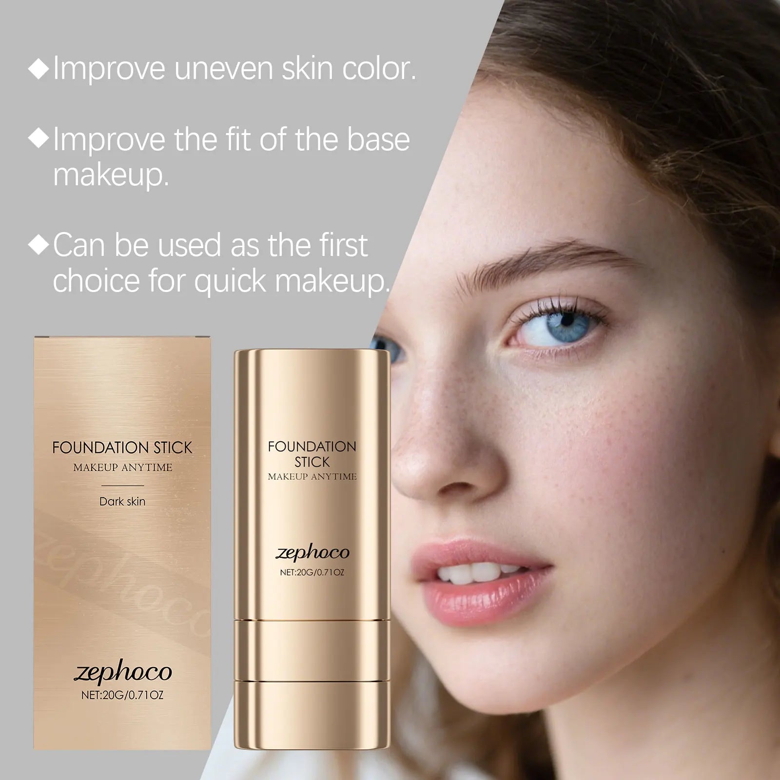 2-in-1 Foundation Stick Uneven Skin Tone Lightweight Adherent Zpaxo