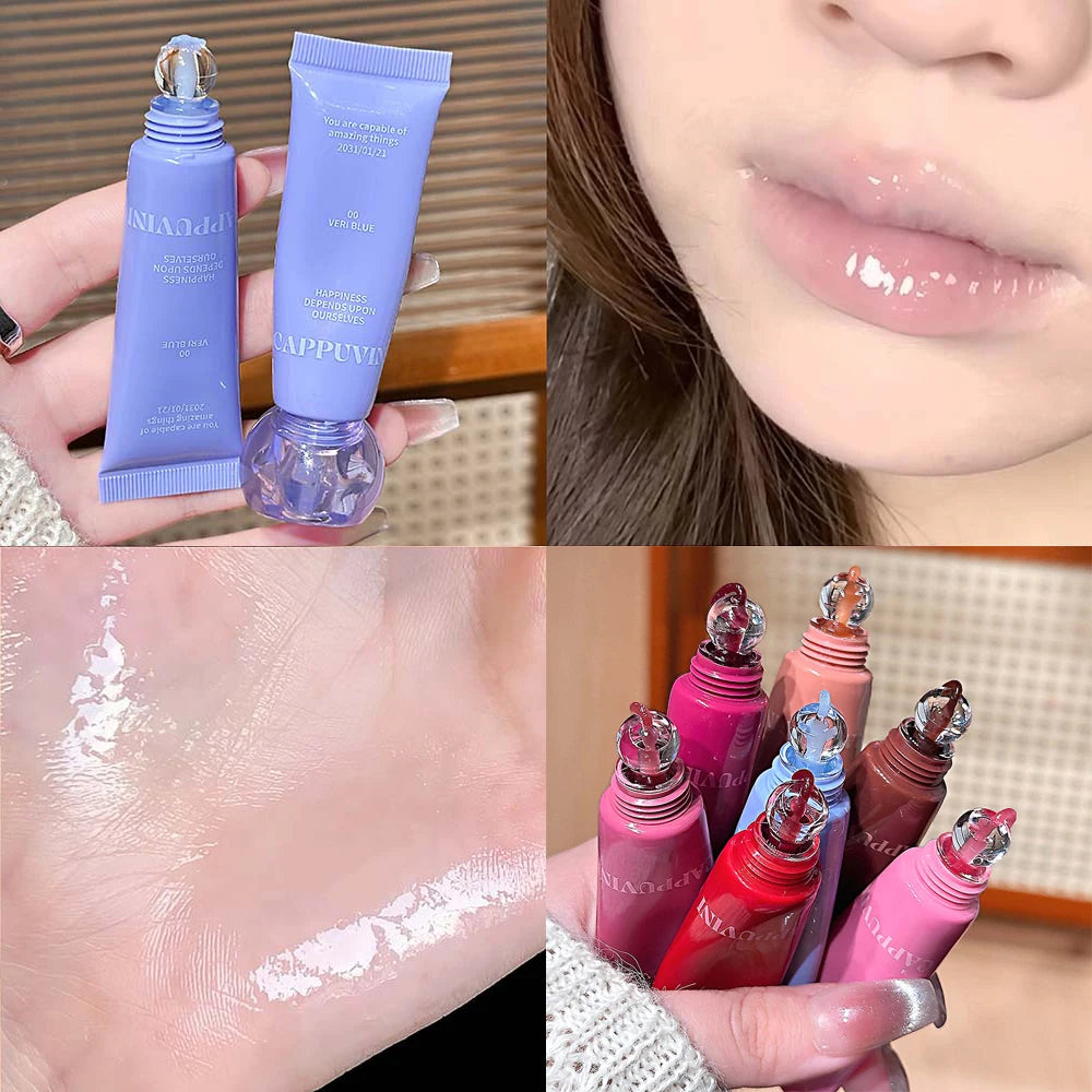 Korean Glass Lip Glaze Moisturizing Crystal Round Head Water Light Translucent Lip Gloss High-Shine Natural Lip Tint Cosmetics Zpaxo