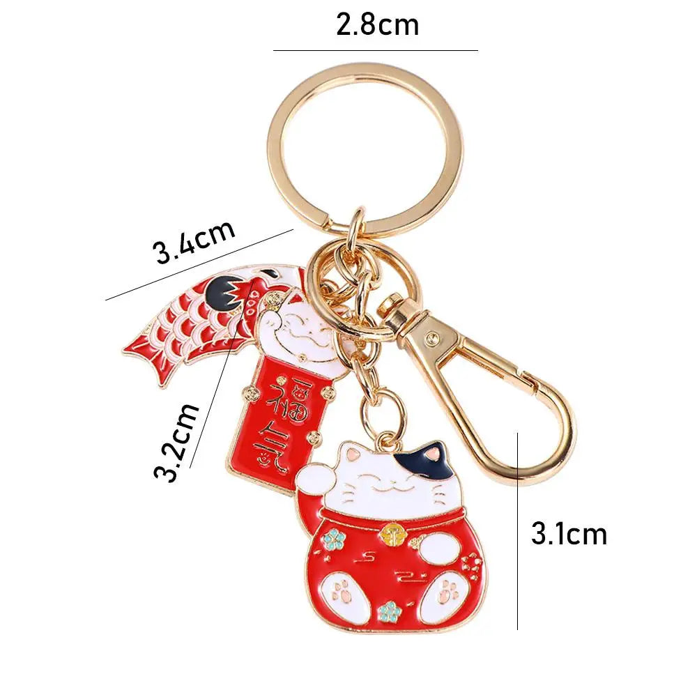 Creative Children Lucky Cat Bag Pendent Maneki Neko Car Key Ring Women Key Chain Carp Streamer Japanese Style Pendant Zpaxo