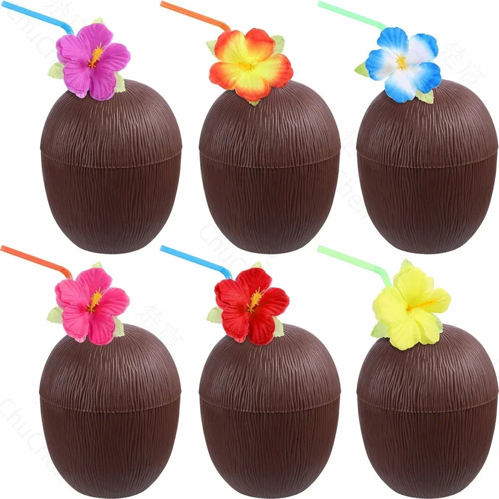 1PC Tropical Pineapple Coconut Drinking Cup Juice Cups Straw Luau Flamingo Birthday Beach Pool Party Hawaiian Decoration LIYI Zpaxo