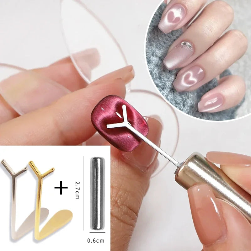 Cat Eye Nail Magnet Y-shape Wire Precision Heart Ingot Designs Zpaxo Silver And Gold Set