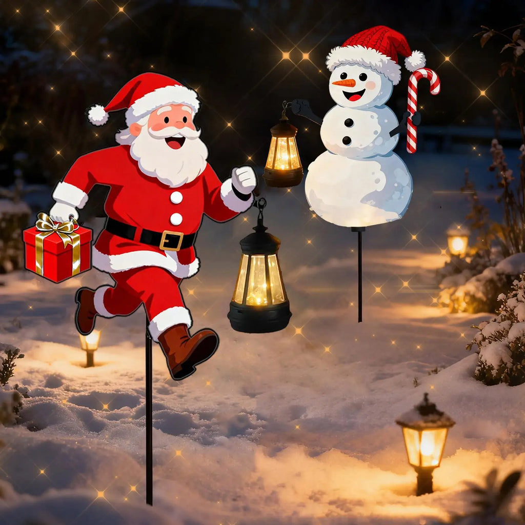 Christmas Garden Stakes LED Lighted Festival Signs Santa Holding