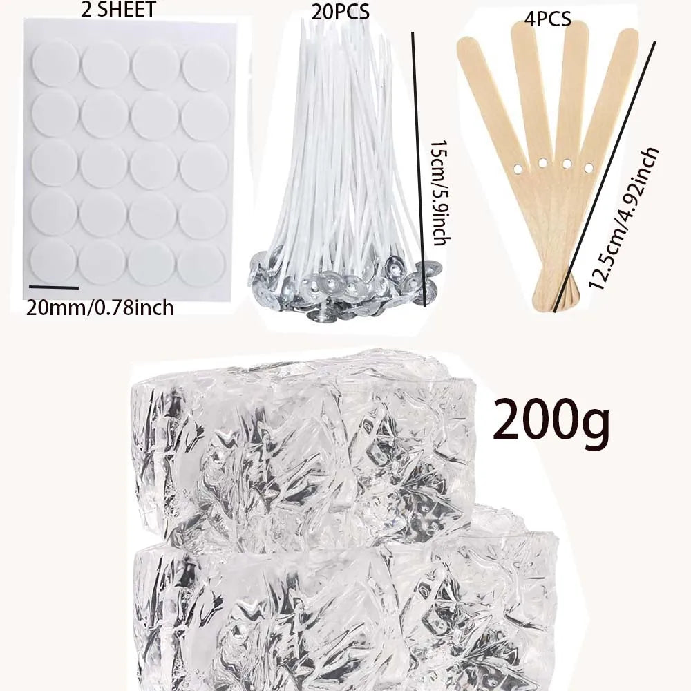 200G Clear Wax for Candle Making Set Kits-DIY Aromatherapy Candle Making Gel Raw Materials, Birthday Christmas Gift Decoration Zpaxo 200G SET
