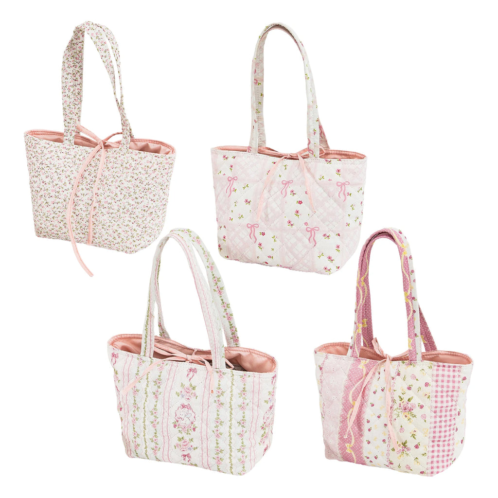 Floral Quilted Cotton Shoulder Bag Fashion Tote Bag with Bow Underarm Bag for Women Work Shopping Travel Zpaxo