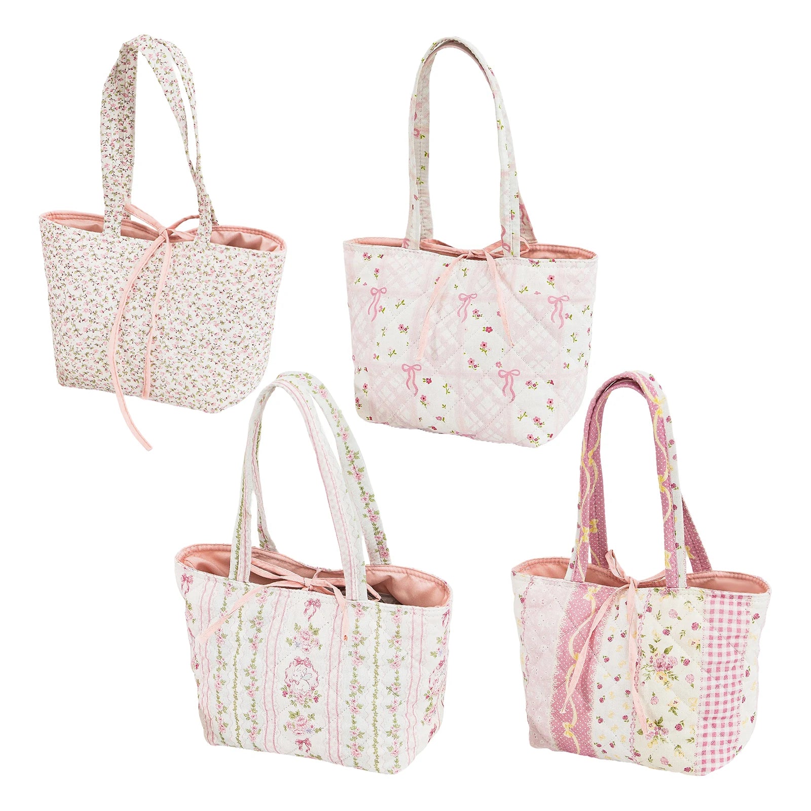 Floral Quilted Cotton Shoulder Bag Fashion Tote Bag with Bow Underarm Bag for Women Work Shopping Travel Zpaxo