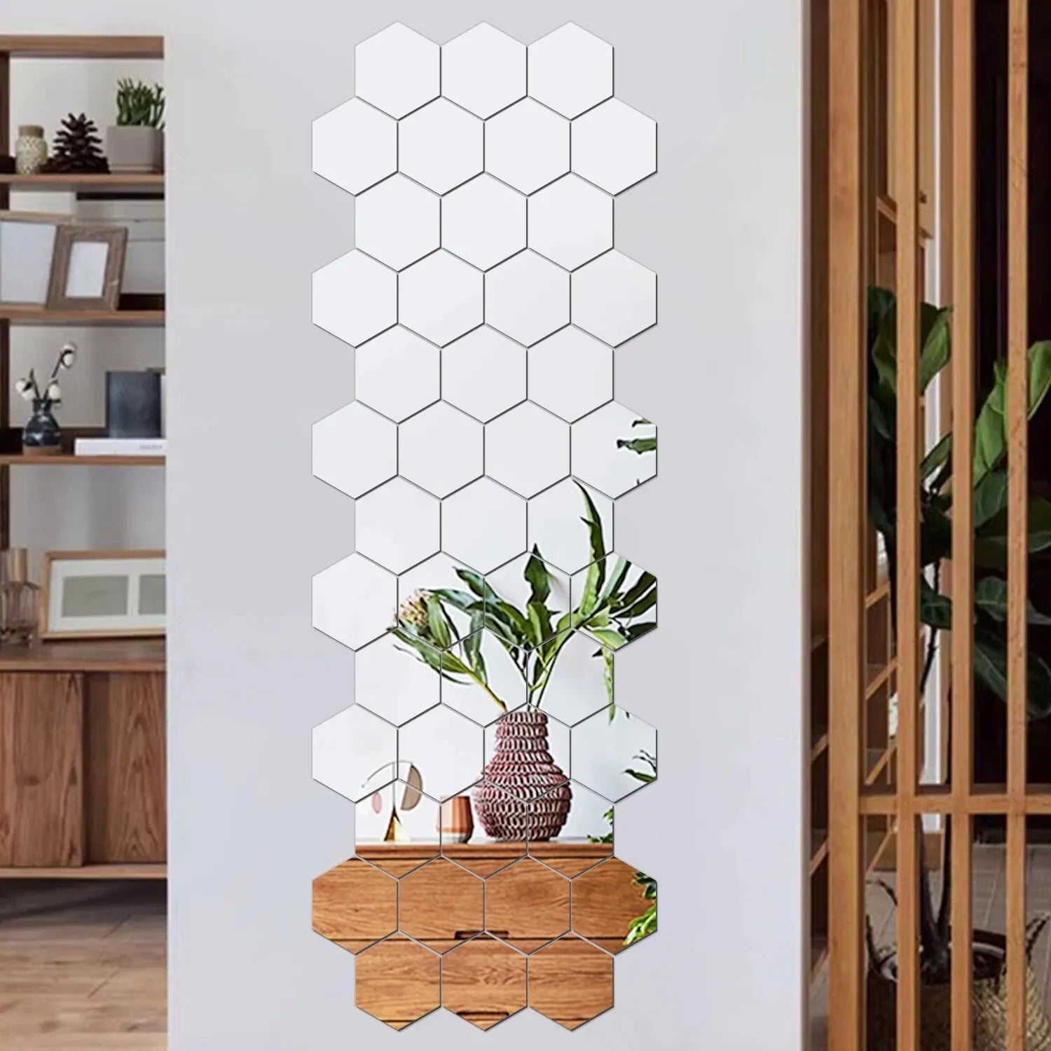 Lot Removable Geometric Mirror Wall Stickers Solid Hexagonal Shape