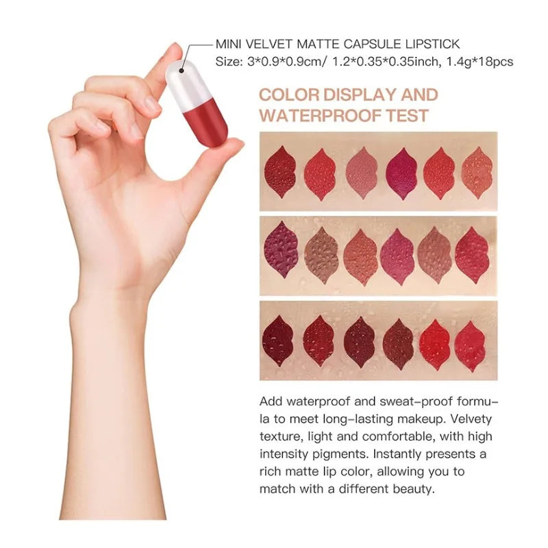 Portable Capsule Lipstick Set - 18Pcs Mini Waterproof Matte Lipsticks Zpaxo