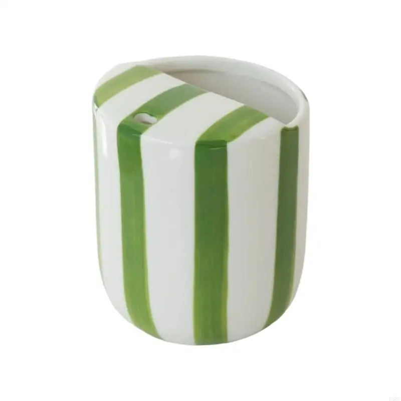 Multipurpose Striped Ceramic Mug Sip Hole Both Cold Beverages