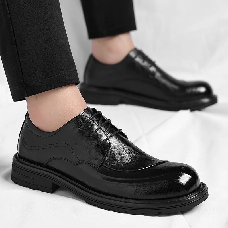 Brown Burnished Leather Lace Up Chunky Sole Formal Business Office Zpaxo