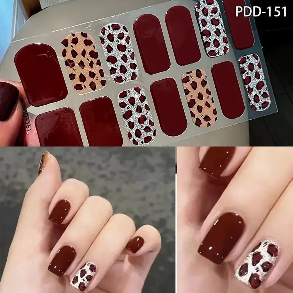 14Strips Gel Nail Stickers Full Cover Floristic Nail Art Stickers Semi Cured Gel Nail Polish Strips DIY Nail Art Making Zpaxo 151