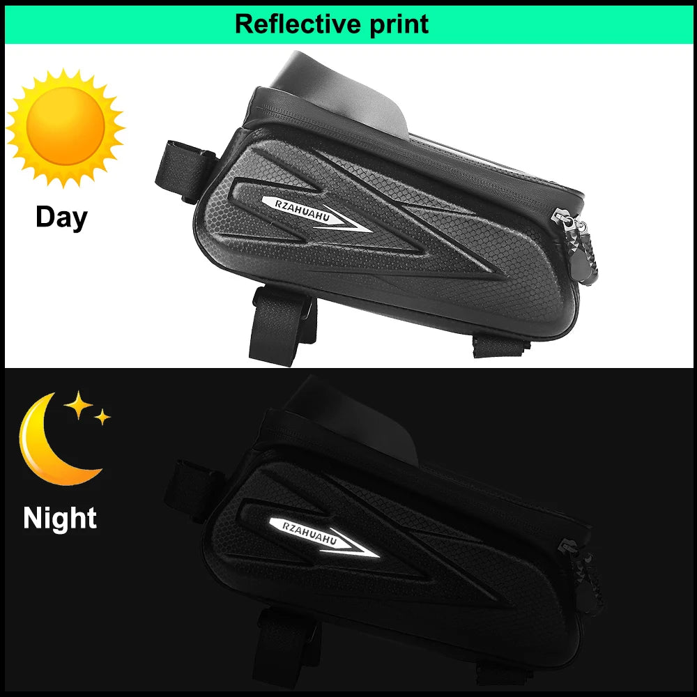 Bike Phone Touch Screen Bag 6.6in Bicycle Reflective Top Tube Bag Shell Water Repellent Front Frame Bag for Road Mountain Cyclin Zpaxo