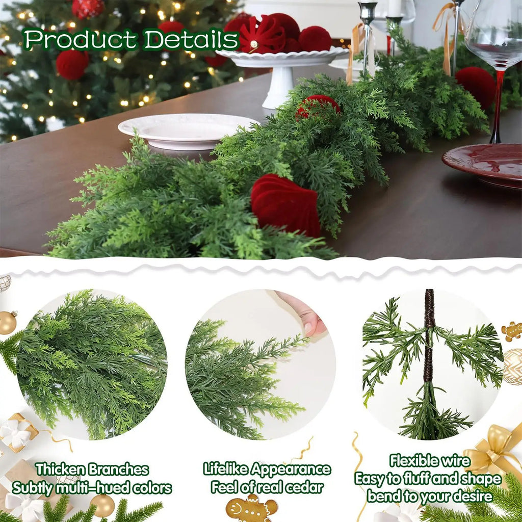 Christmas Garland Artificial Cedar Pine Realistic Foliage Winter