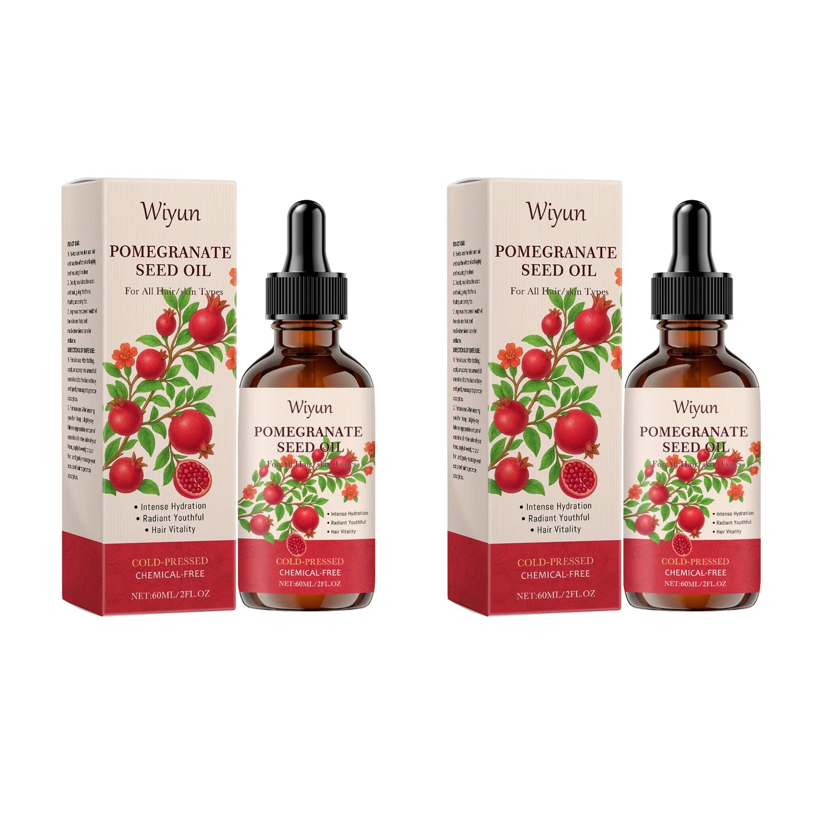 Pomegranate Seed Oil Hydrating Multi-Purpose Oil for Body Hair Nourish Scalp Hair Improve Dryness Tightening Smoothing Body Oil Zpaxo 2 x 60ml Boxed
