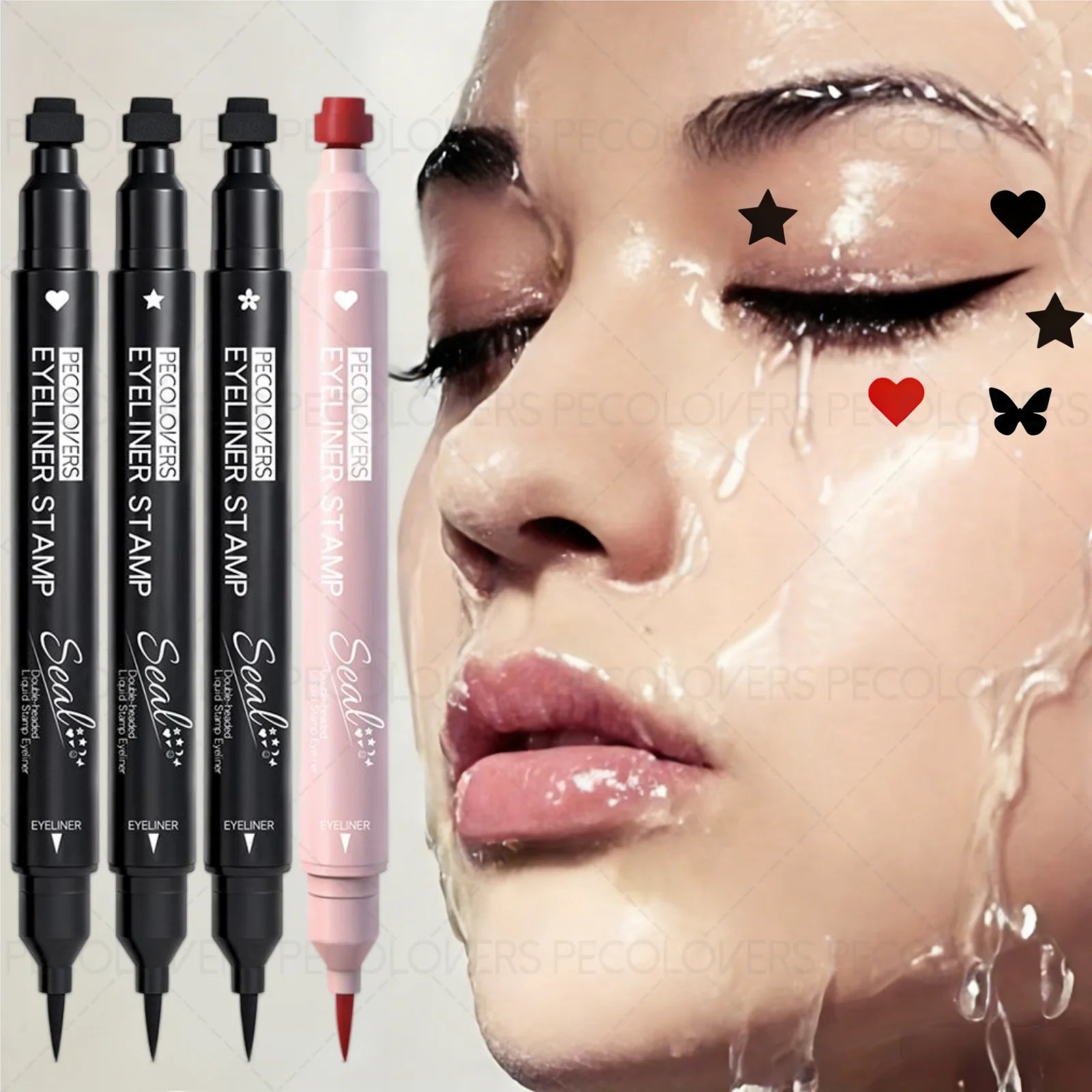 1PC Liquid Double Ended Eyeliner - Quick-drying, Waterproof, Comes in A Variety of Patterns (stars, Hearts, Butterflies) Zpaxo