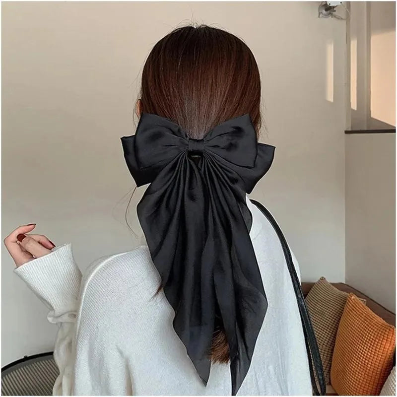 Elegant Bow Ribbon Hair Clip Women Fashion Solid Satin Trendy Bowknot
