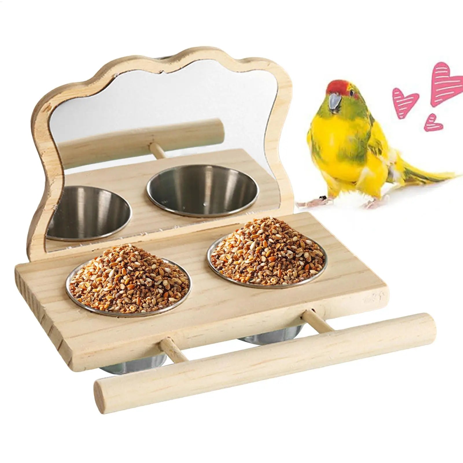 Bird Perch with Feeder Cage Accessories Bird Play Toy Parakeet Food Water Feeder Perch with Mirror for Parrots Parakeets Conures Zpaxo Default Title