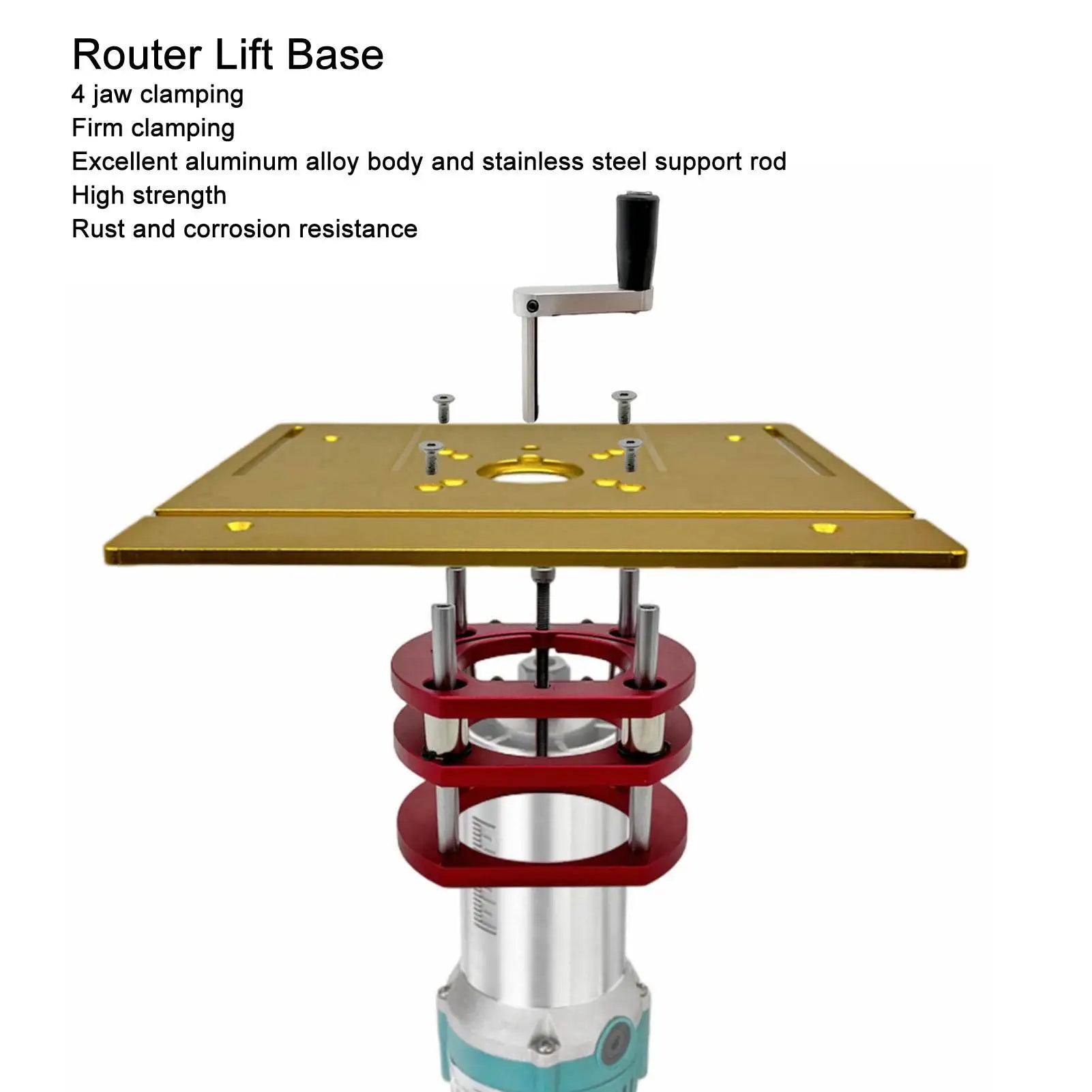 Router Lift Base Aluminum Alloy Stainless Steel 4 Jaw Clamping Table
