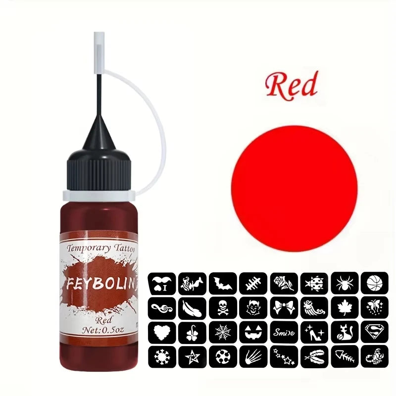 Temporary Tattoo Juice Paste with Templates,Temporary Henna Tattoo Ink Gel For Body Art Painting Cream,DIY Pigment Professional Zpaxo 02 red