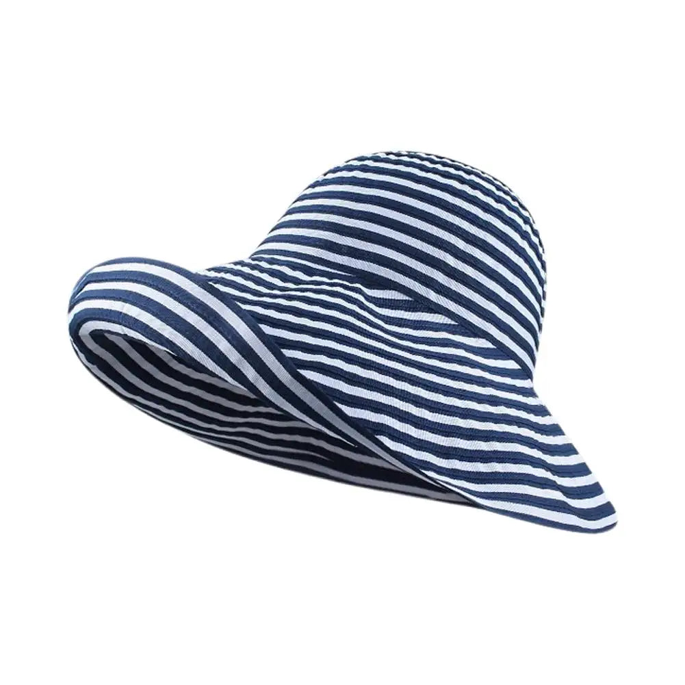 Retro Striped Wide Brim Fisherman Sun Hat UPF50+ Foldable Wide Brim Sun Hat Zpaxo Blue