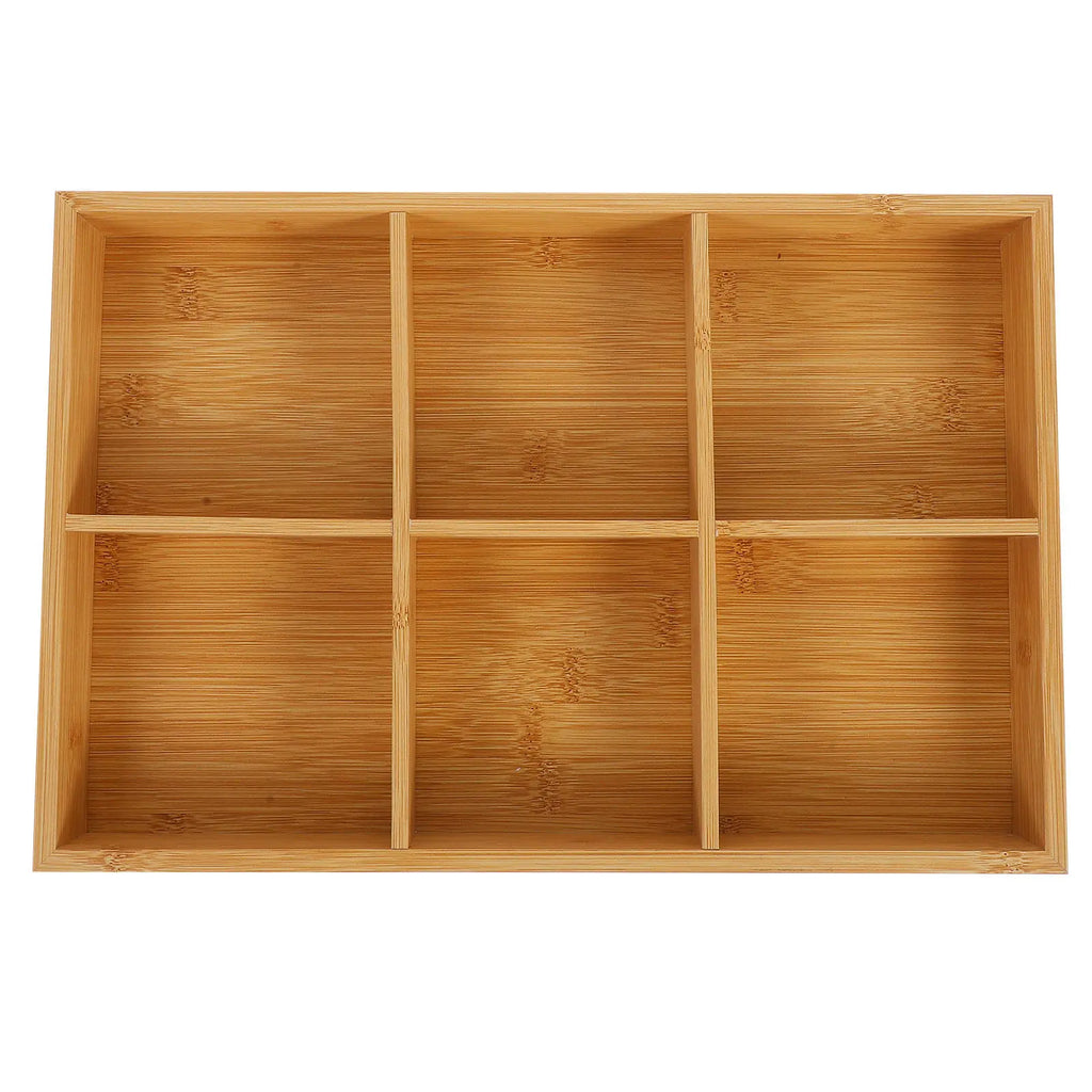 Bamboo Divided Tray 6 Section Grid Organizer Art Supplies Crayons