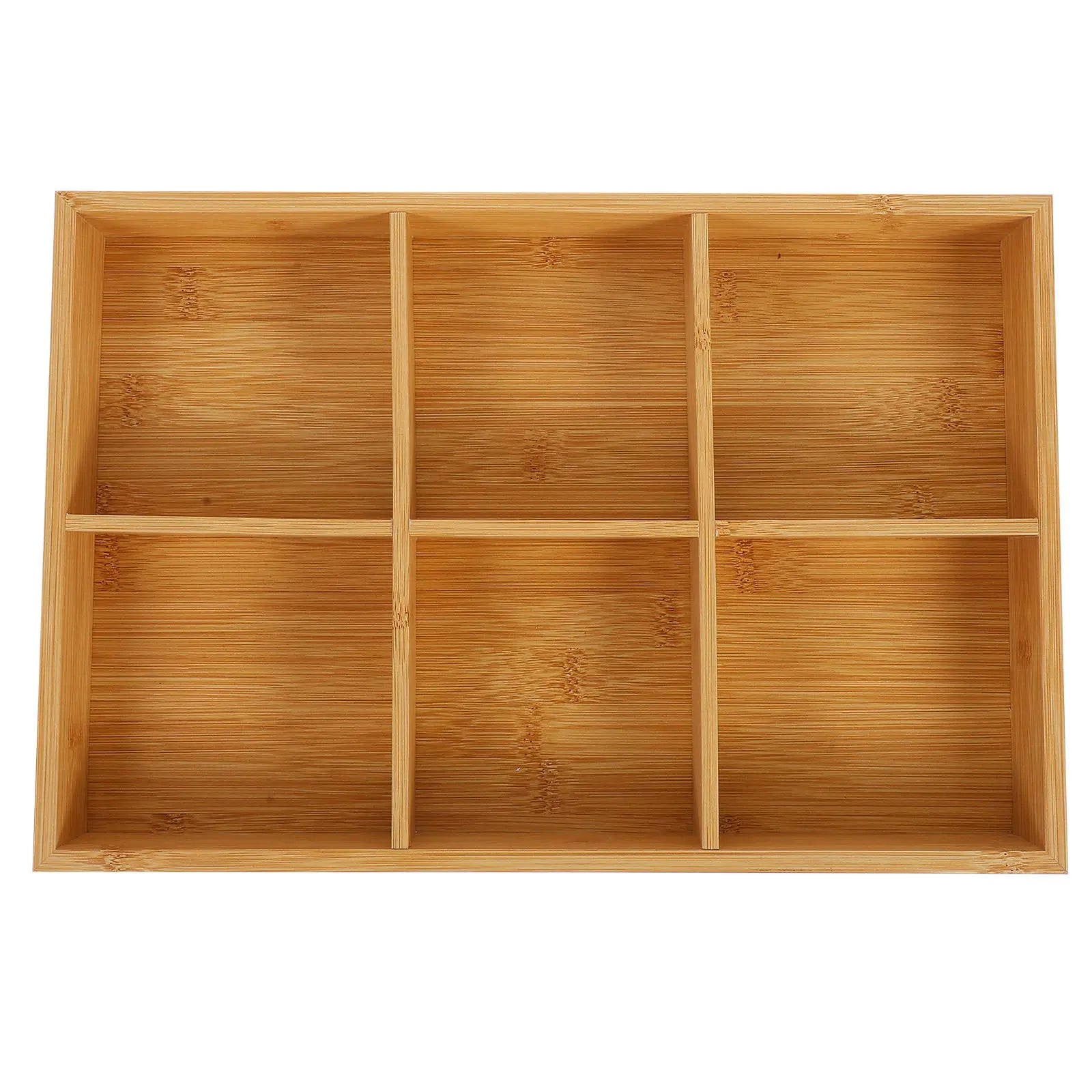 Bamboo Divided Tray 6 Section Grid Organizer Art Supplies Crayons