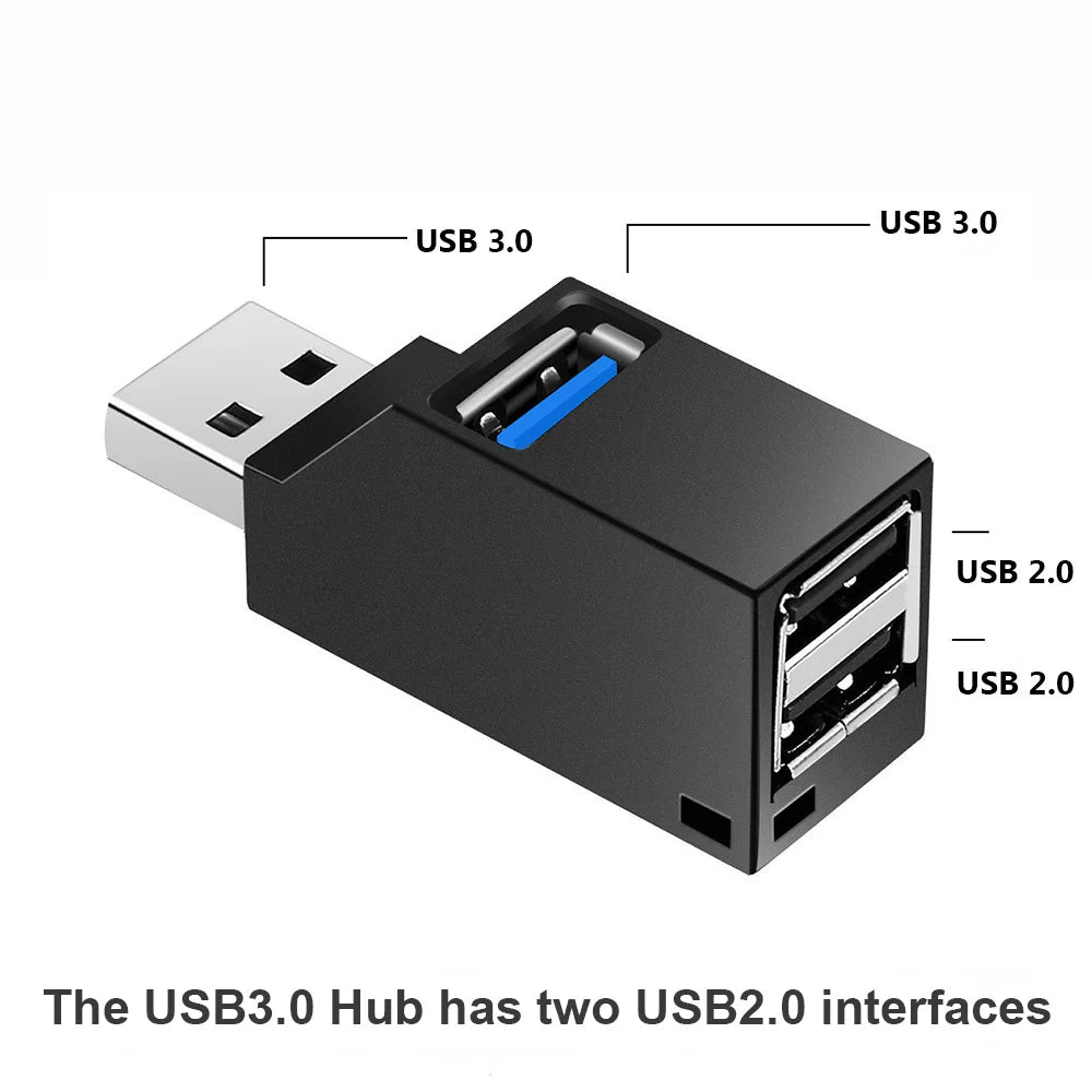 USB 3.0 HUB Adapter USB Extender Mini Splitter Box 1 to 3 Ports High Speed USB 2.0 For PC Laptop U Disk Card Reader Accessories Zpaxo