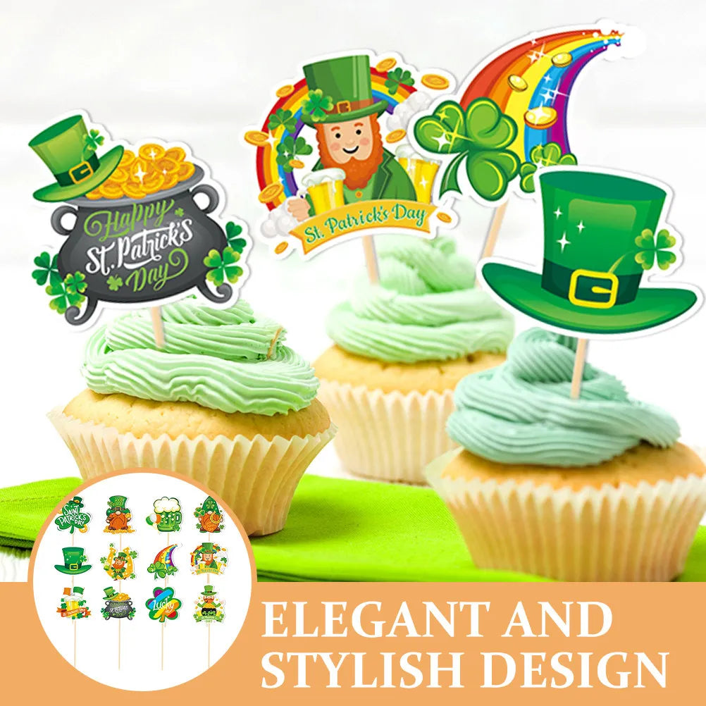St Patrick's Day Cake Toppers Paper Wood Inserts Dessert Party Decor