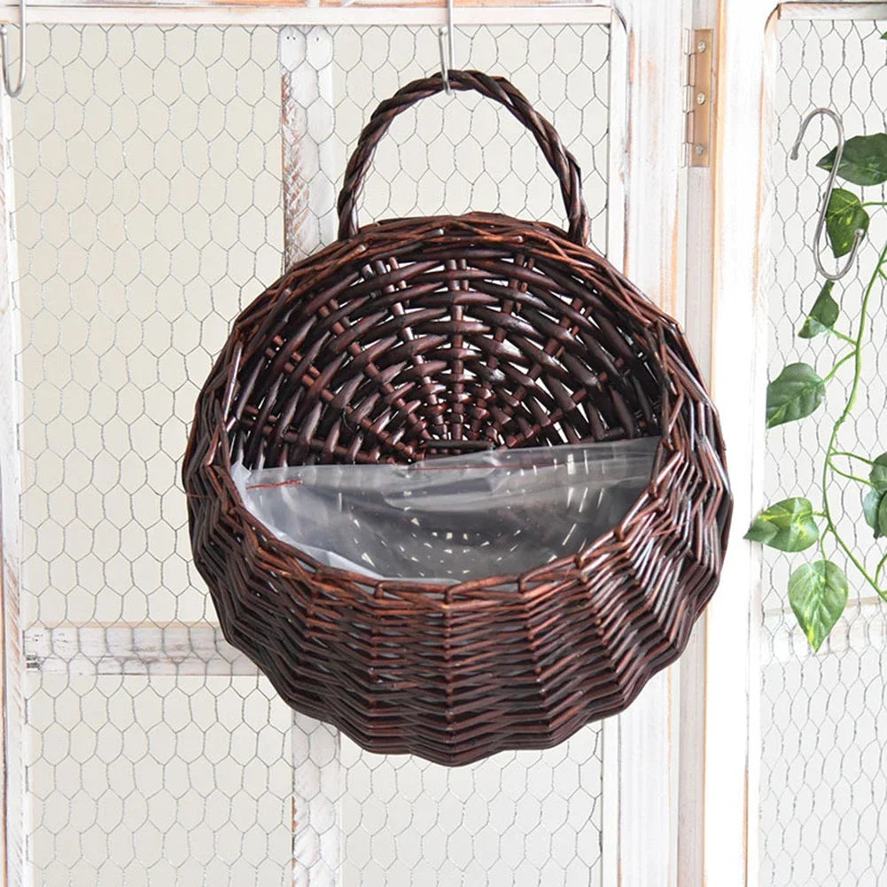1/2pcs Handmade Woven Flower Basket Wall Hanging Wicker Rattan Garden Flower Pot Plant Basket Flower Vase Garden Balcony Decor Zpaxo