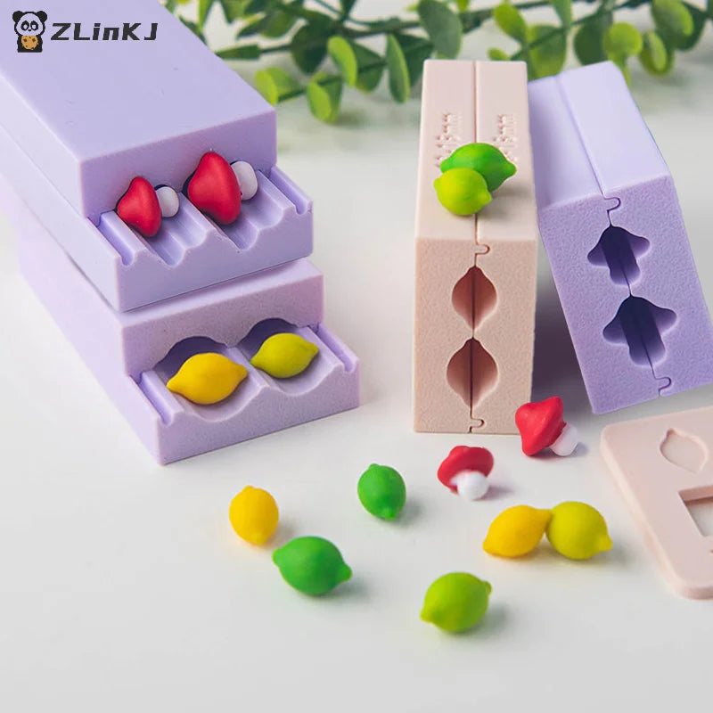 3D Lemon Mushroom Rhombus Beads Pottery Polymer Clay Mold Miniature Zpaxo