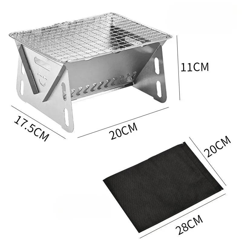 New Mini Outdoor Folding Barbecue Stove Stainless Steel Convenient Card Type Firewood Stove Barbecue Grills Rack Household Stove Zpaxo Stove