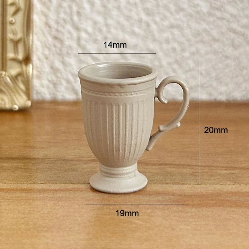 ▶1Pcs Dollhouse French Retro Mini High Foot Relief Mark Coffee Cup With Handle Miniature Scene Decoration High End Stemmed Mugs Zpaxo A9