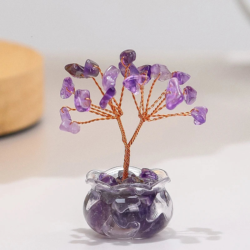 Office Desk Decor Cartoon Style Feng Shui Decoration Natural Yellow Crystal Money Tree Mini Ornament With Red Agate Zpaxo Purple