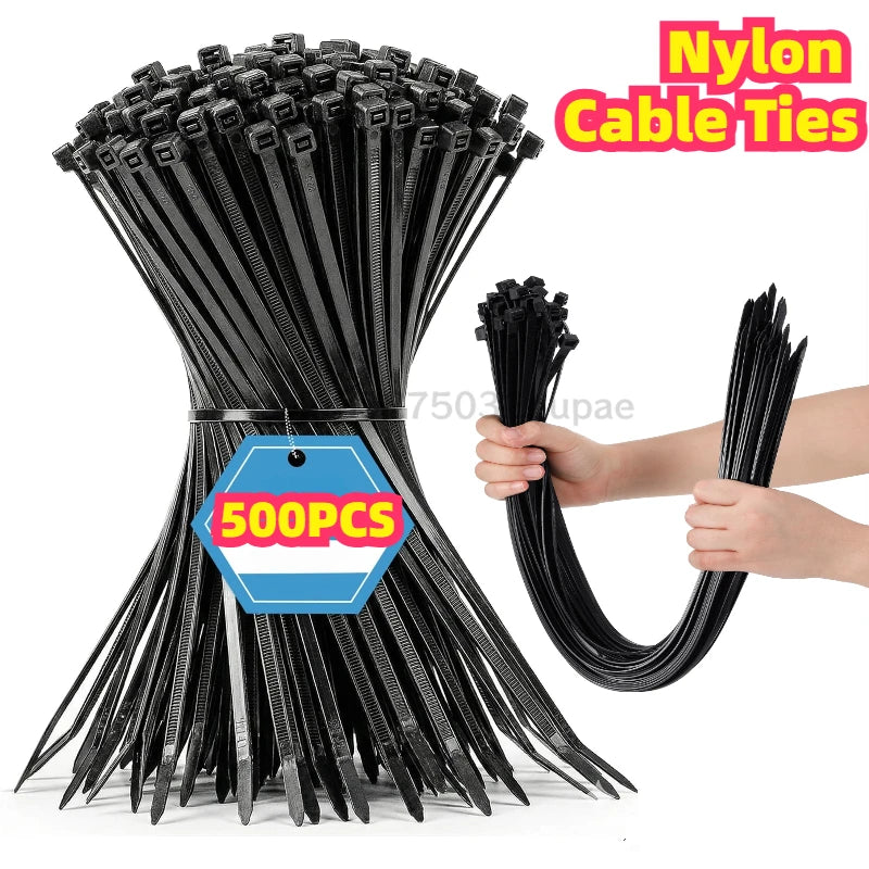 500PCS Self-Locking Plastic Nylon Wire Cable Zip Ties Black Cable Ties Fasten Loop Cable Heavy Duty Zip Ties Ideal for Home Zpaxo