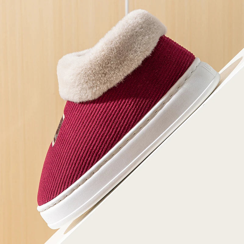 Winter Couple Concise Wrap Heels Plush Slippers Ladies' Non-slip Soft