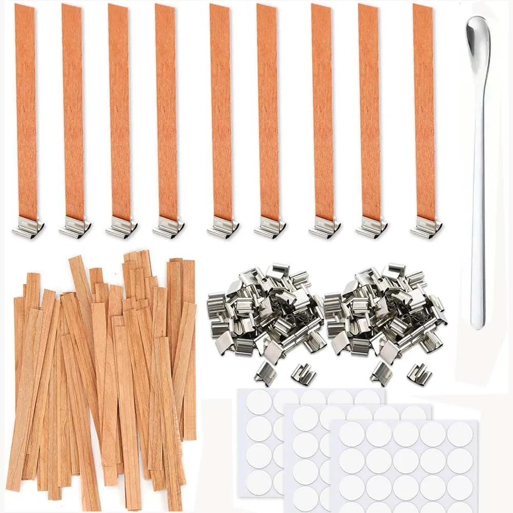 30-Set Wooden Candle Wicks Kit – 15cm Wicks, Stickers & Spoon Candle Making Kit Zpaxo