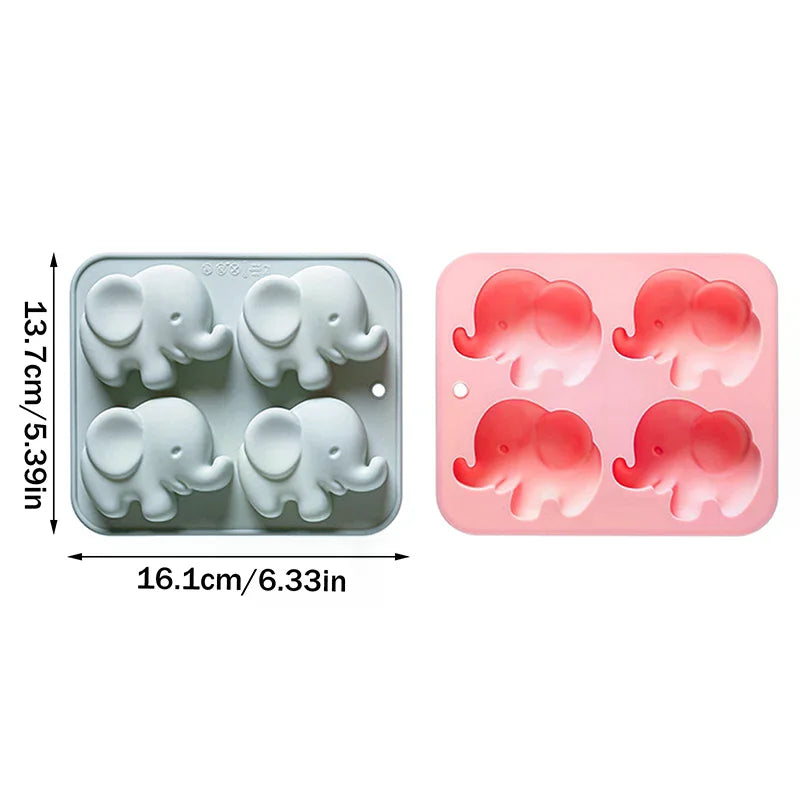 4-hole Baby Elephant Silicone Mold Cute Animal Fondant Candy Zpaxo
