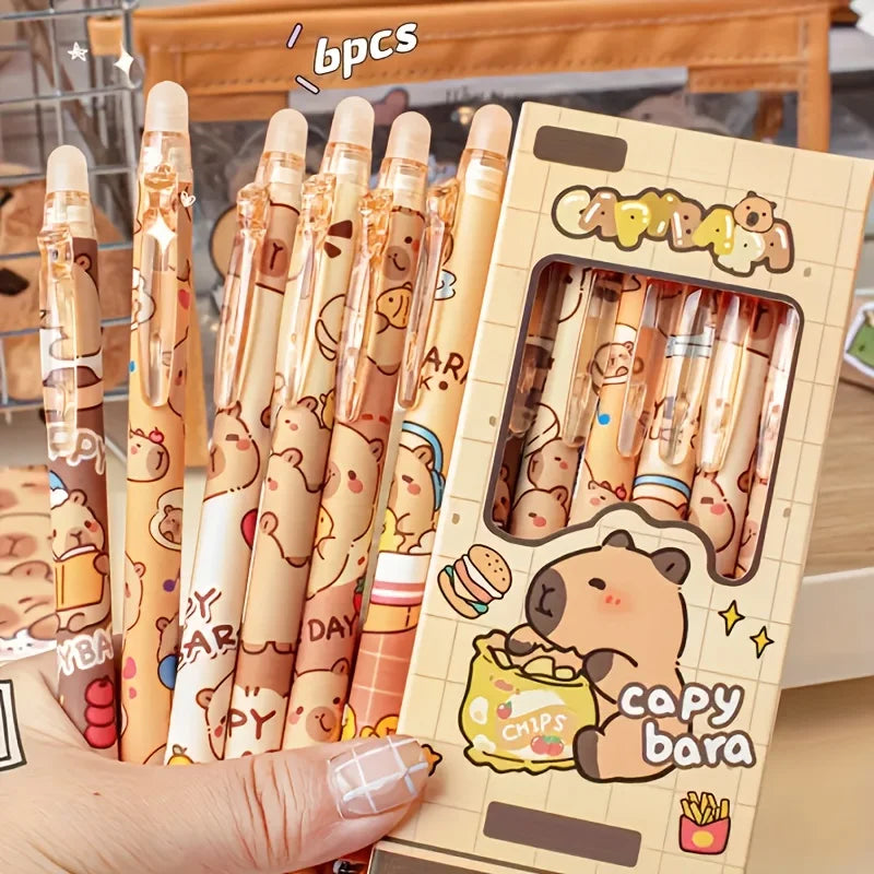 Cute Capybara Erasable Gel Pens Retractable Blue Ink School Office