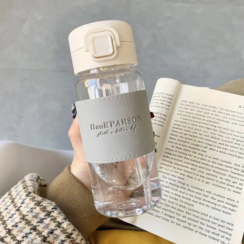 500ml BPA-Free Water Bottle with Straw & Leather Strap Reusable Water Bottle Zpaxo