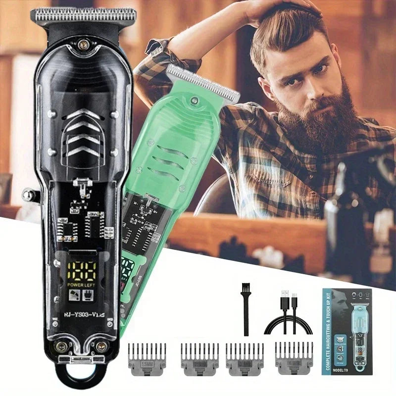 Professional Transparent Body Electric Hair Clipper for Men USB Rechargeable Trimmer Hair Cutting Machine Holiday Gift for Him Zpaxo
