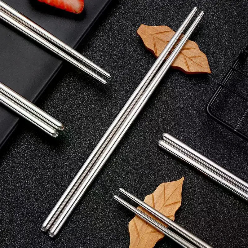 Stainless Steel Chopsticks Reusable Household Round Metal Chop Sticks Japanese Sushi Food Stick Kitchen Tableware Cutlery Zpaxo