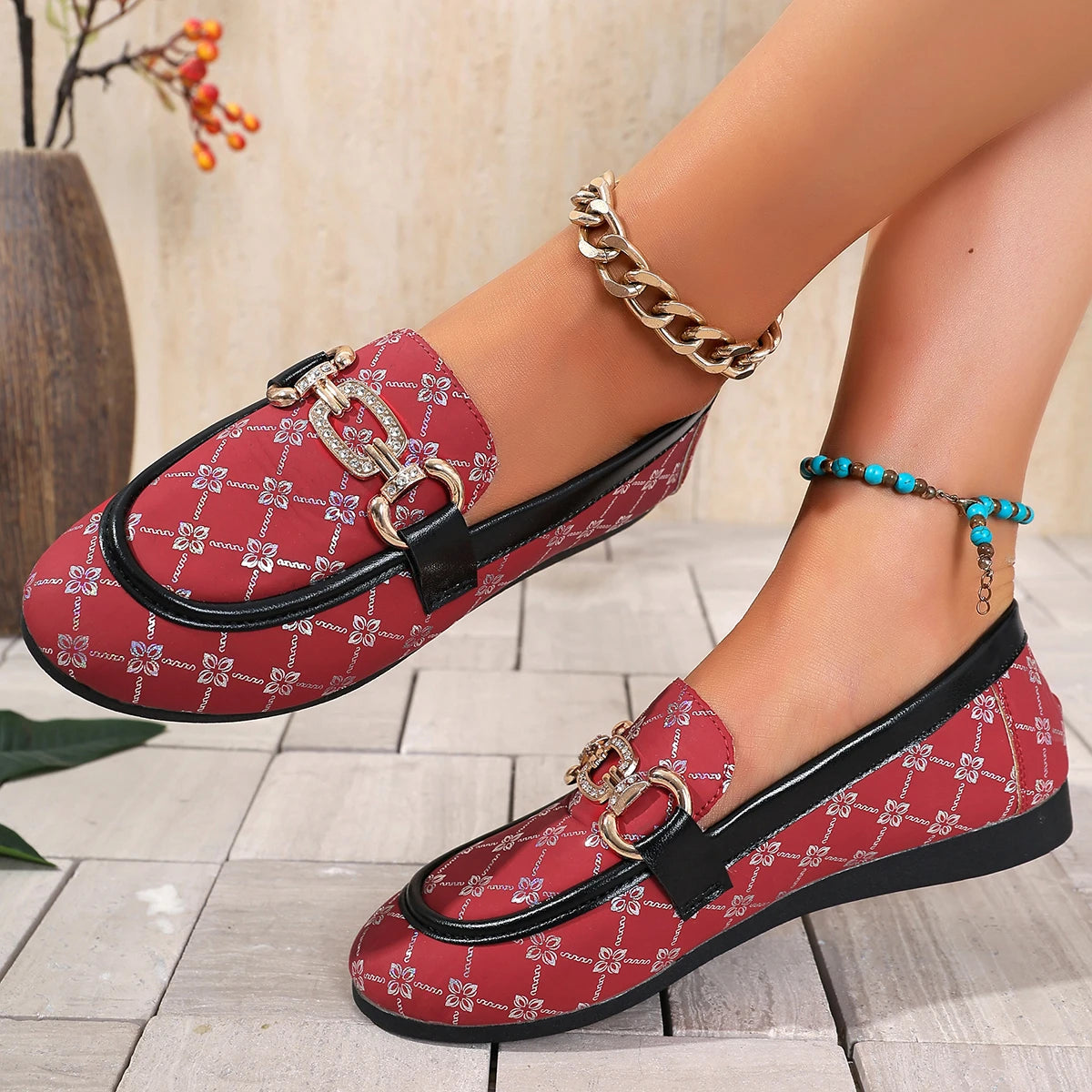 Women Loafers Comfortable Low Heel Summer Shoes Print Casual Slip-on Zpaxo